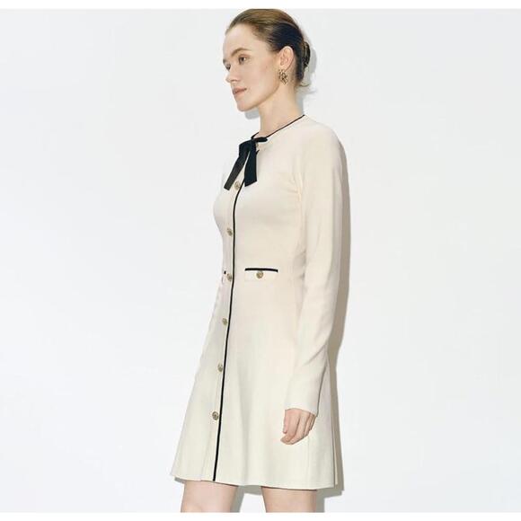 URBAN REVIVO Bow Tie Decor Crew Neck Knitted Dress - Picture 2 of 7